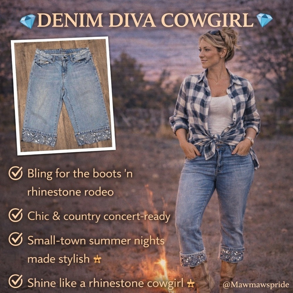 COUNTRY‎ CHIC DENIM DIVA COWGIRL Apt. 9 Petite Capris Sequin Crop Jeans 12P